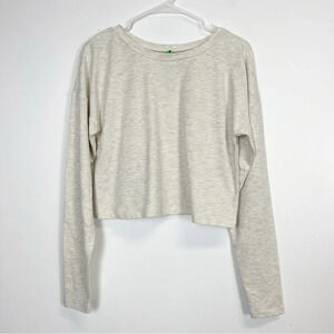 Honeydew Sweatshirt Womens Medium Beige Oatmeal Cropped Long Sleeve Cotton Blend